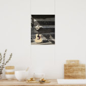 Cowboy-pet op gitaarleuning in de logcabine poster (Keuken)
