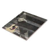 Cowboy-pet op gitaarleuning in de logcabine tegeltje (Zijkant)