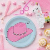 Cowboy Pet Preppy roze en blauw Papieren Bordje (Feest)