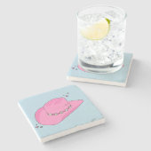 Cowboy Pet Preppy roze en blauw Stenen Onderzetter (Zijkant)