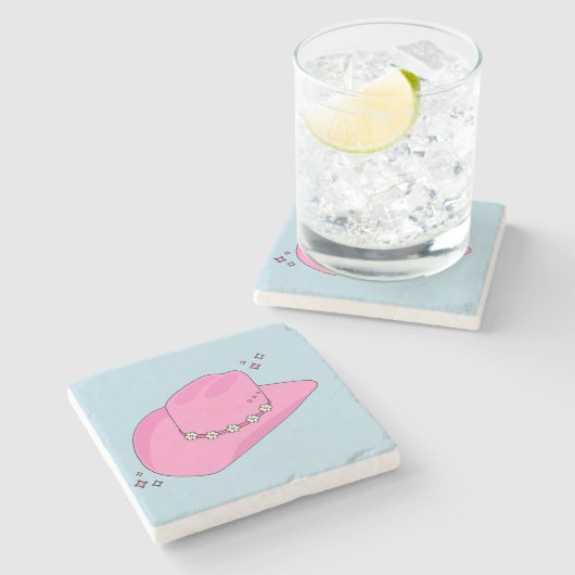 Cowboy Pet Preppy roze en blauw Stenen Onderzetter (Zijkant)