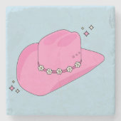 Cowboy Pet Preppy roze en blauw Stenen Onderzetter (Voorkant)