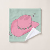 Cowboy Pet Preppy roze en groen Bad Handdoek (Wasdoekje)