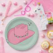 Cowboy Pet Preppy roze en groen Papieren Bordje (Feest)