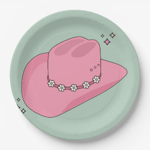 Cowboy Pet Preppy roze en groen Papieren Bordje