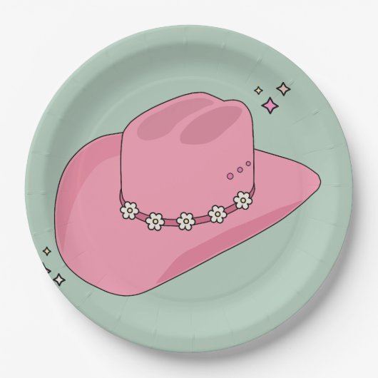 Cowboy Pet Preppy roze en groen Papieren Bordje (Voorkant)