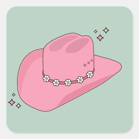 Cowboy Pet Preppy roze en groen Vierkante Sticker (Voorkant)