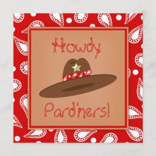 Cowboy Pet Red Paisley Bandanna Birthday Party Kaart