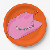 Cowboy Pet Sinaasappel en roze Papieren Bordje (Voorkant)