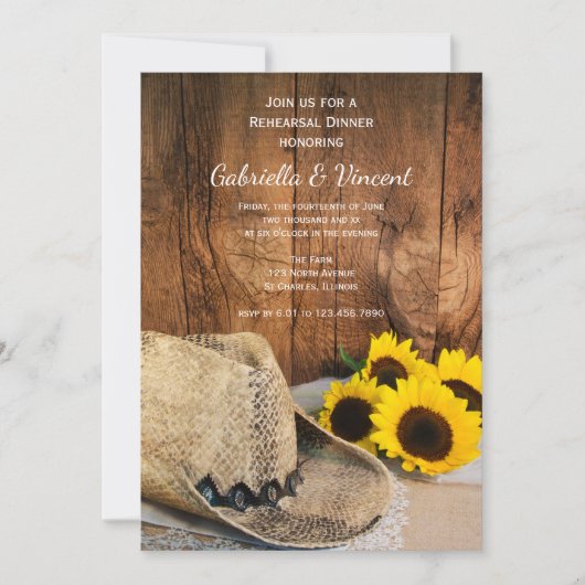 Cowboy Pet Sunflower Barn Wedding Rehearsal Dinner Kaart (Voorkant)