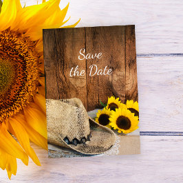 Cowboy Pet Sunflower Barn Wedding Save the Date Kaart