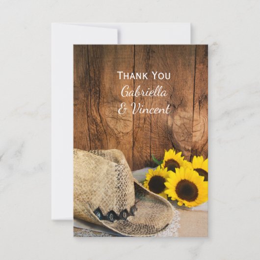 Cowboy Pet, Sunflower Barn Wood Weddenschap Dank j Bedankkaart (Voorkant)