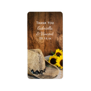 Cowboy Pet Sunflower Barn Wood Weddenschap Etiket