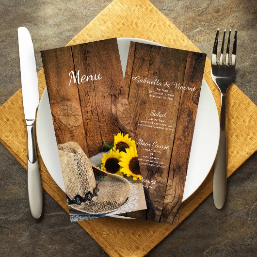 Cowboy Pet Sunflower Barn Wood Weddenschap Menu