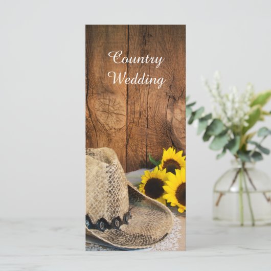 Cowboy Pet Sunflower Barn Wood Weddenschap Programmakaart (Staand voorkant)