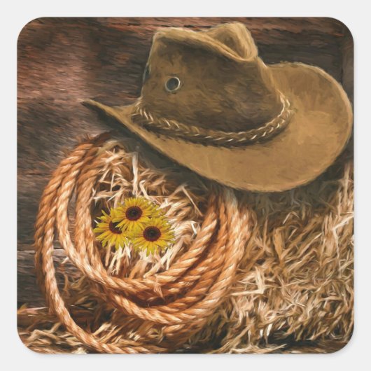 Cowboy Pet Vierkante Sticker (Voorkant)