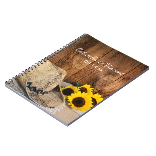 Cowboy Pet, zonnebloemen, Barn Wood Country Wedden Notitieboek (Linkerzijde)