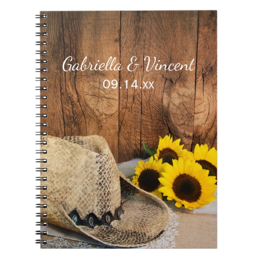 Cowboy Pet, zonnebloemen, Barn Wood Country Wedden Notitieboek (Voorkant)