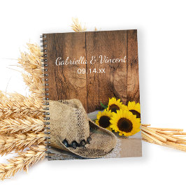 Cowboy Pet, zonnebloemen, Barn Wood Country Wedden Notitieboek
