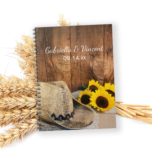 Cowboy Pet, zonnebloemen, Barn Wood Country Wedden Notitieboek