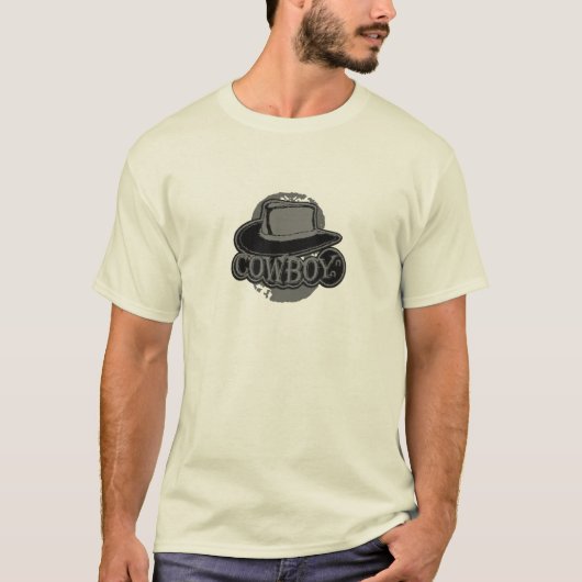 Cowboy. Pet! Zwart en grijs T-shirt (Voorkant)