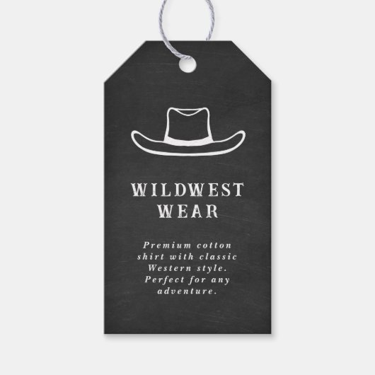 Cowboy pet zwart-wit kleding label cadeaulabel (Voorkant)