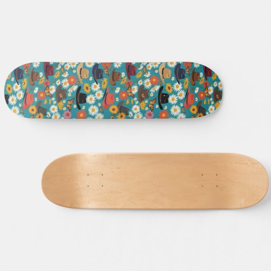 Cowboy Petten madeliefjes en monarch vlinders Blau Persoonlijk Skateboard (Horizontaal)