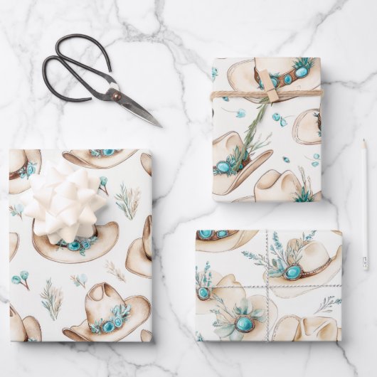 Cowboy Petten Westerne Turquoise sieraden Inpakpapier Vel (Voorkant)