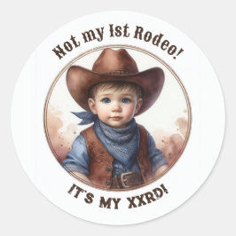 "Cowboy Peuter Westerse Verjaardag 'Geen Eerste Ro Ronde Sticker