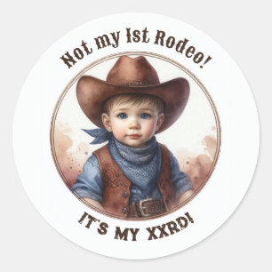 "Cowboy Peuter Westerse Verjaardag 'Geen Eerste Ro Ronde Sticker