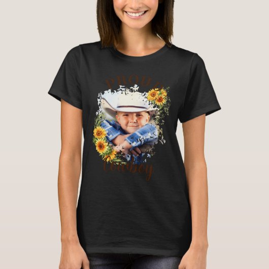 Cowboy Photo Text Sunflower Accent T Shirt  (Voorkant)