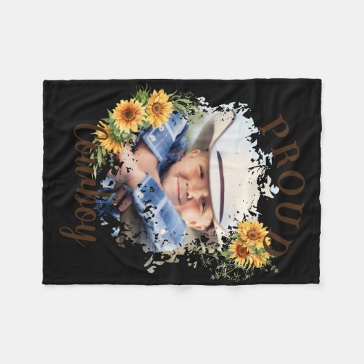 Cowboy Photo Text Sunflower Accent T Shirt  Fleece Deken (Voorkant (Horizontaal))