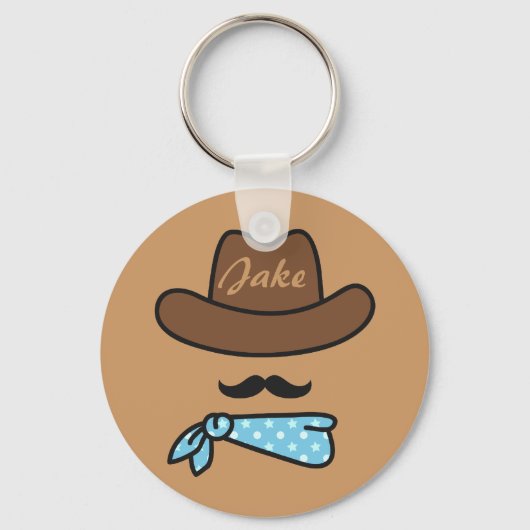 Cowboy Pictogram met Mustache Persoonlijke Sleutel Sleutelhanger (Voorkant)