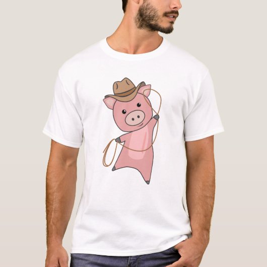 Cowboy Pig Piglet Western Roze T-shirt (Voorkant)