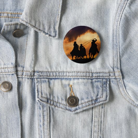 Cowboy Pin of Badge Ronde Button 5,7 Cm (In situ)