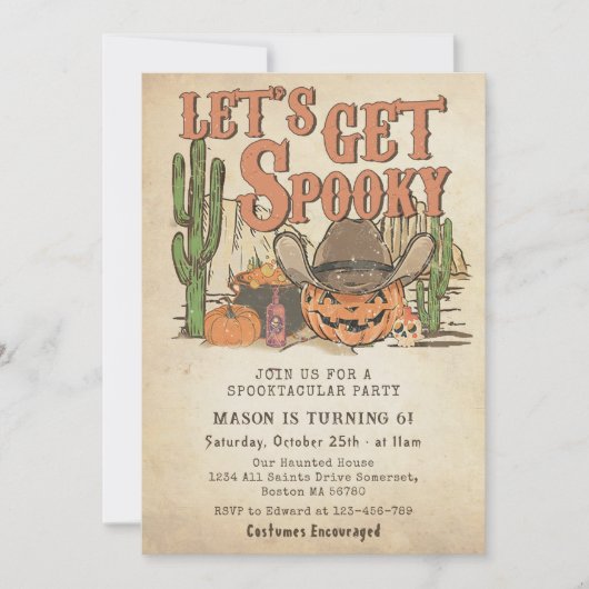 Cowboy pompoen Halloween Verjaardag Lets Get Spook Kaart (Voorkant)
