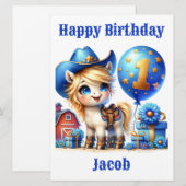 Cowboy Pony 1-jarige Kaart (Voorkant / Achterkant)