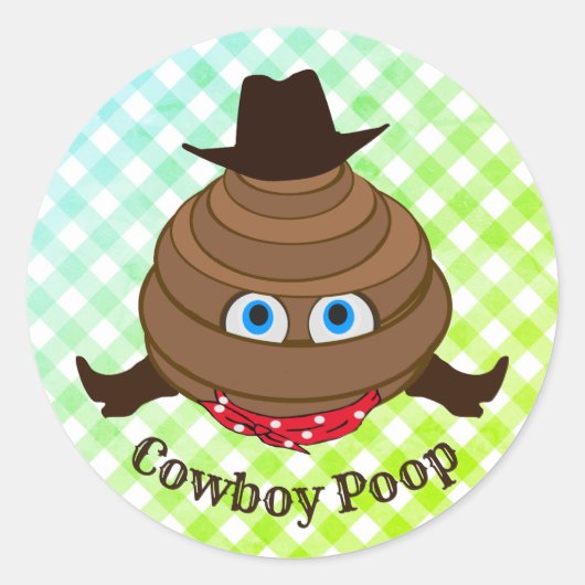 Cowboy Poop Emoji Ronde Sticker (Voorkant)