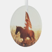 Cowboy Portret USA Vlag Thema. Glas Ornament (Voorkant Rechts)