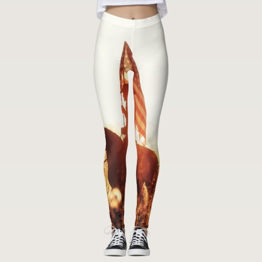 Cowboy Portret USA Vlag Thema. Leggings (Voorkant)