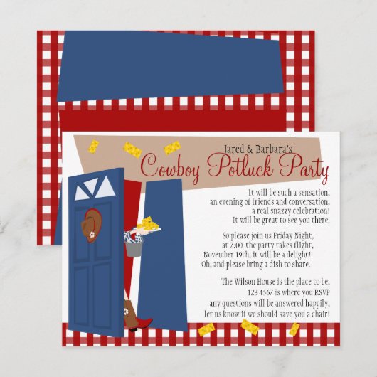 Cowboy Potluck Party Kaart (Voorkant / Achterkant)