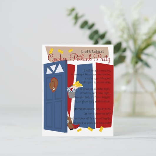 Cowboy Potluck Party Kaart (Staand voorkant)