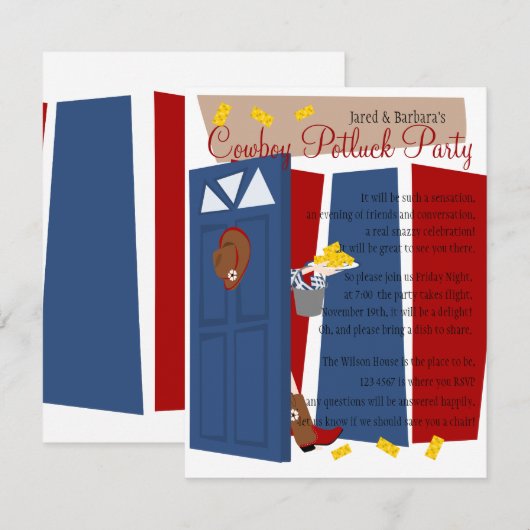 Cowboy Potluck Party Kaart (Voorkant / Achterkant)