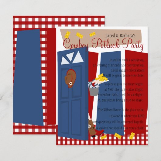 Cowboy Potluck Party Kaart (Voorkant / Achterkant)
