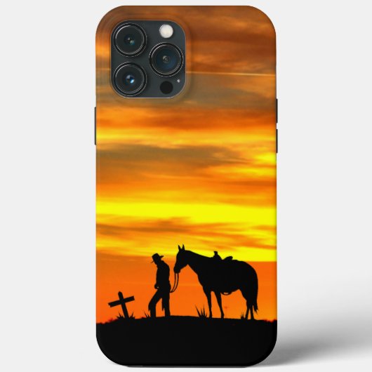 Cowboy Prayer Silhouette met Sunset iPhone hoesje (Achterkant)
