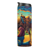 Cowboy Praying Horse Cross Sunset Thermosbeker (Geroteerd rechts)