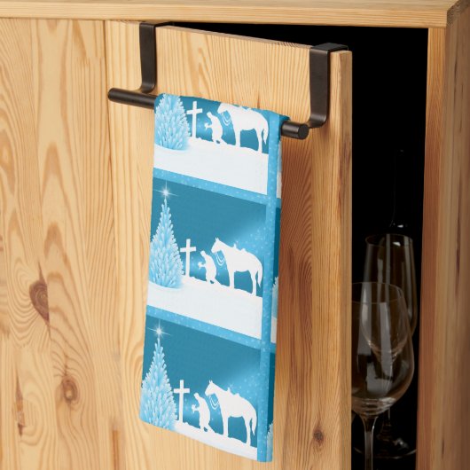 Cowboy Praying Snow Scene Western Kerstmis Theedoek (Derde Gevouwen)