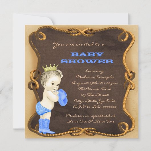 Cowboy Prince Baby shower Kaart (Achterkant)