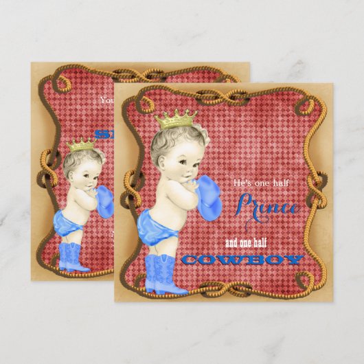 Cowboy Prince Baby shower Kaart (Voorkant / Achterkant)
