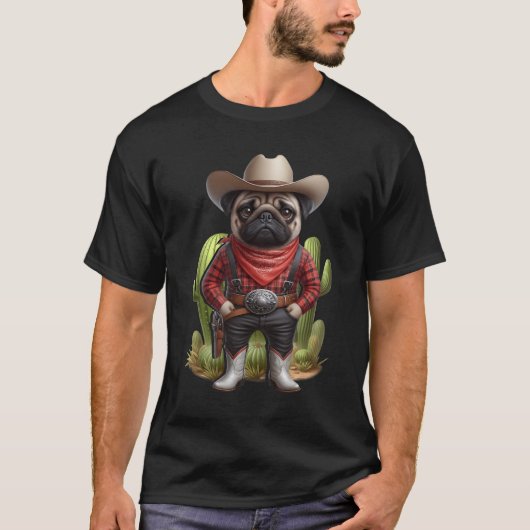 Cowboy Pug Dog Funny Westerne Outfit Red Pug Cowbo T-shirt (Voorkant)